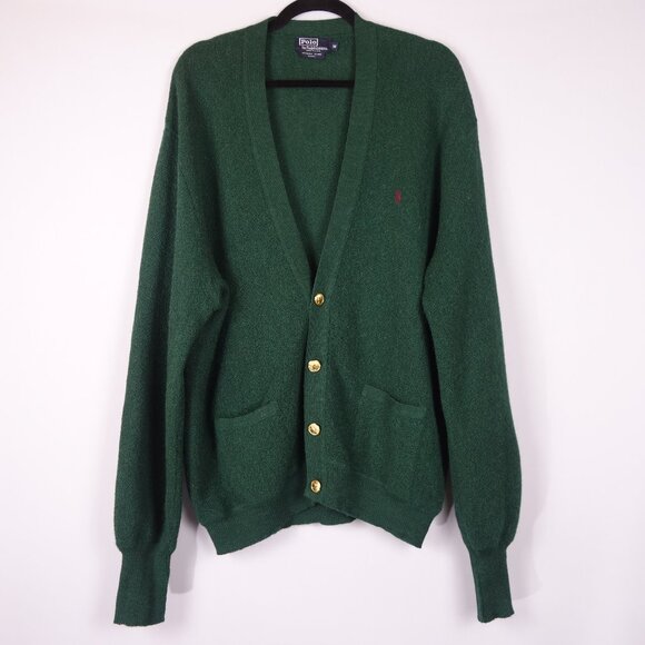 Vintage Polo by Ralph Lauren Alpaca & Wool Green Cardigan Sweater, Size Medium - Picture 1 of 7